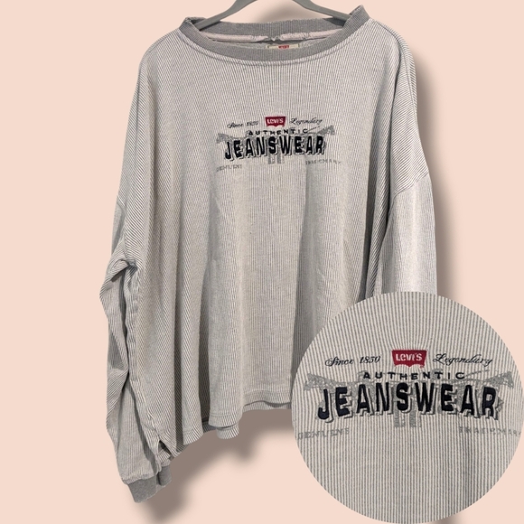 Levi's Vintage "Authentic Jeanswear" Grey Ribbed Oversized Crewneck Sweatshirt - Picture 1 of 13